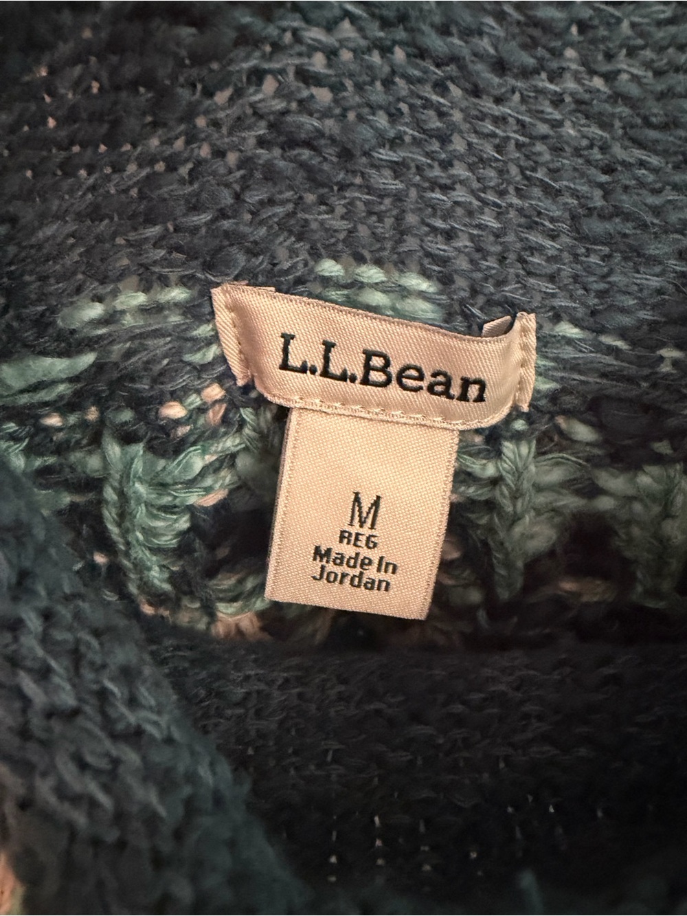 L.L.Bean Vintage Fair Isle Sweater 100% Cotton Blue Teal Size M - Picture 3 of 6